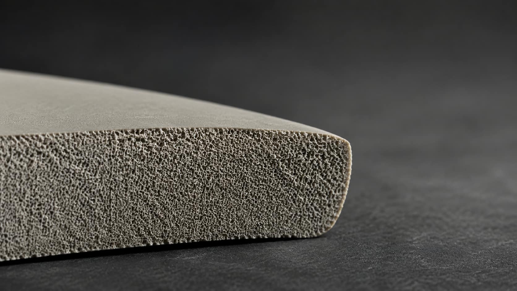 A moulded foam sole slab in section, the closed cells that cut unit weight